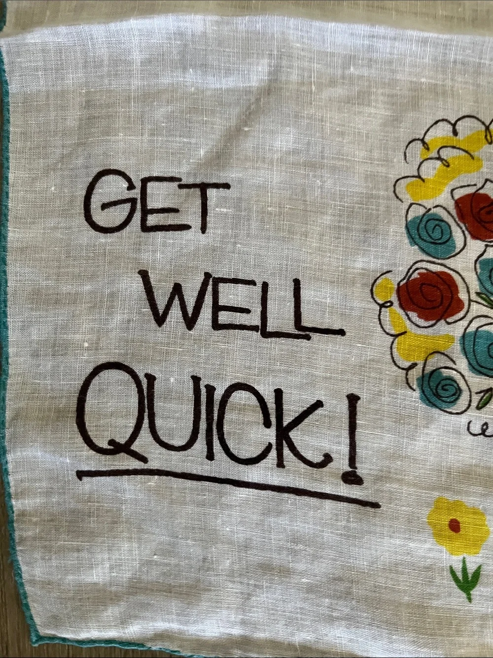 RARE Vintage Get Well Quick! Printed Handkerchief with Colorful Cats by Welcher
